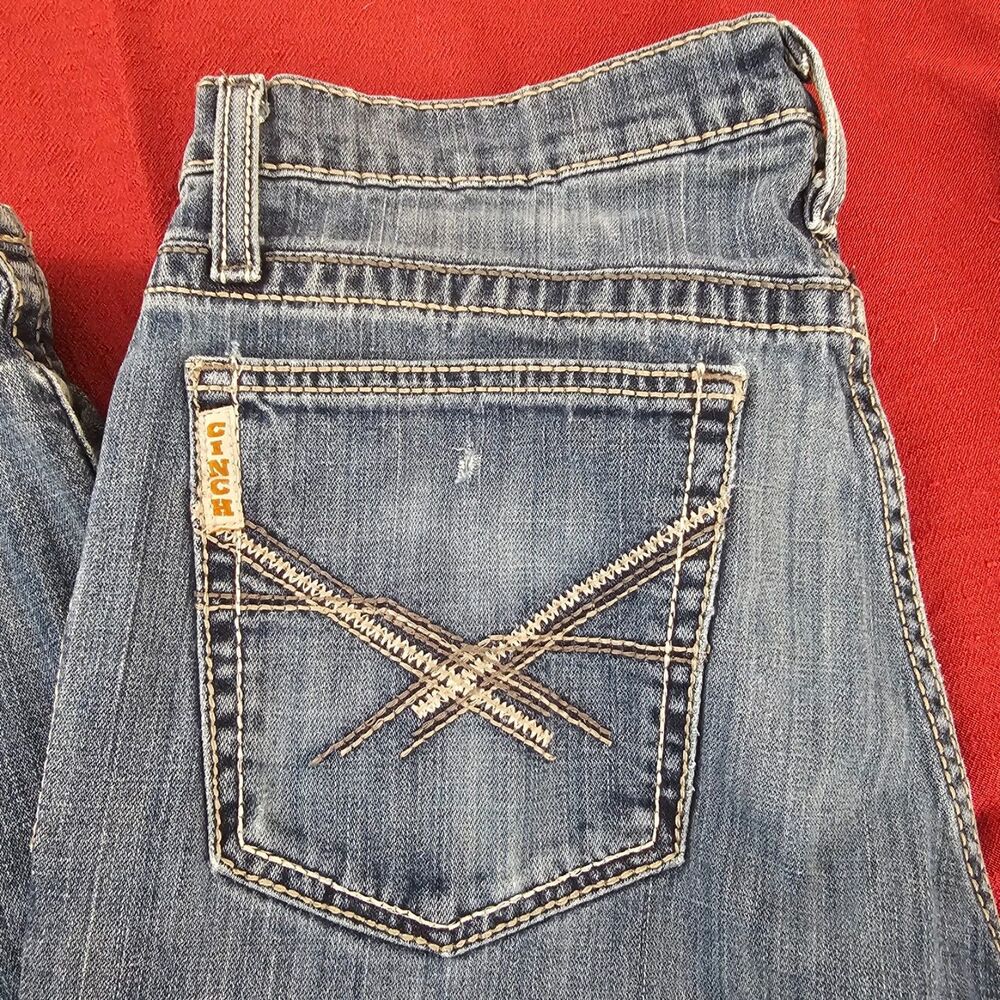 Cinch Ian Slim Bootcut Jeans Distressed Contrast Stitch Denim 32x34
